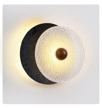 Valalaine Textured Black Travertine Glass Disc Wall Lamp