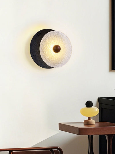Valalaine Textured Black Travertine Glass Disc Wall Lamp