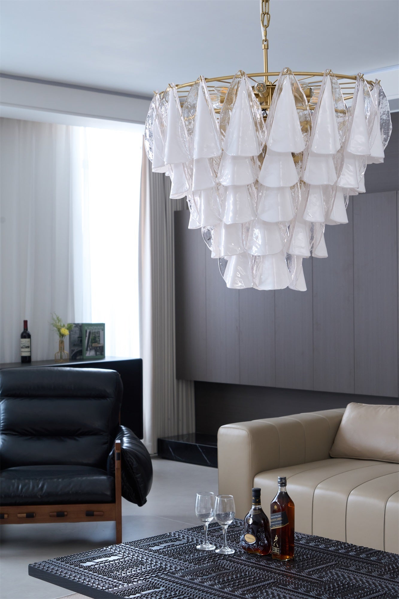 Eiririel Chandelier White Leaf Glass Layered Modern