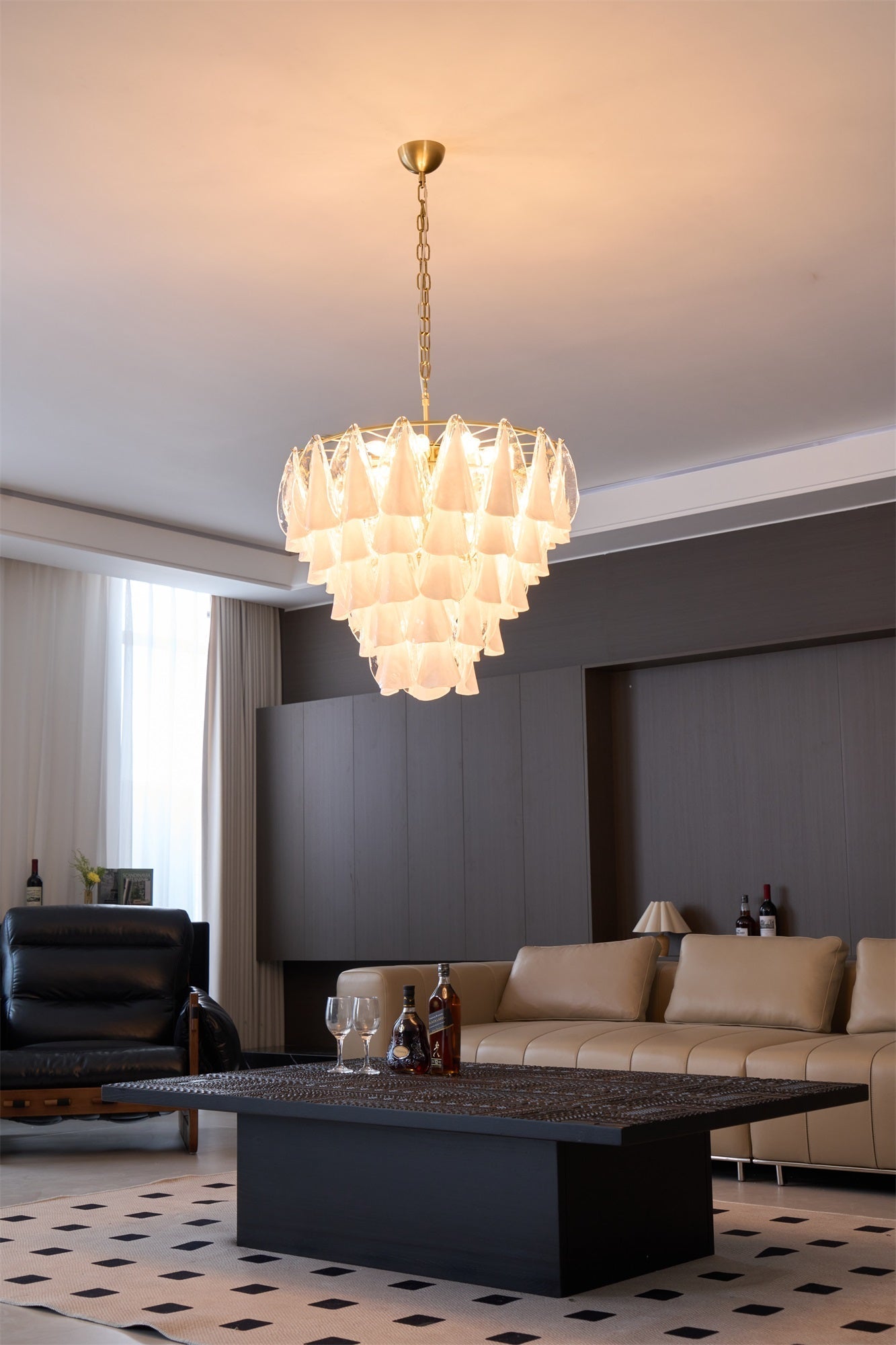 Eiririel Chandelier White Leaf Glass Layered Modern