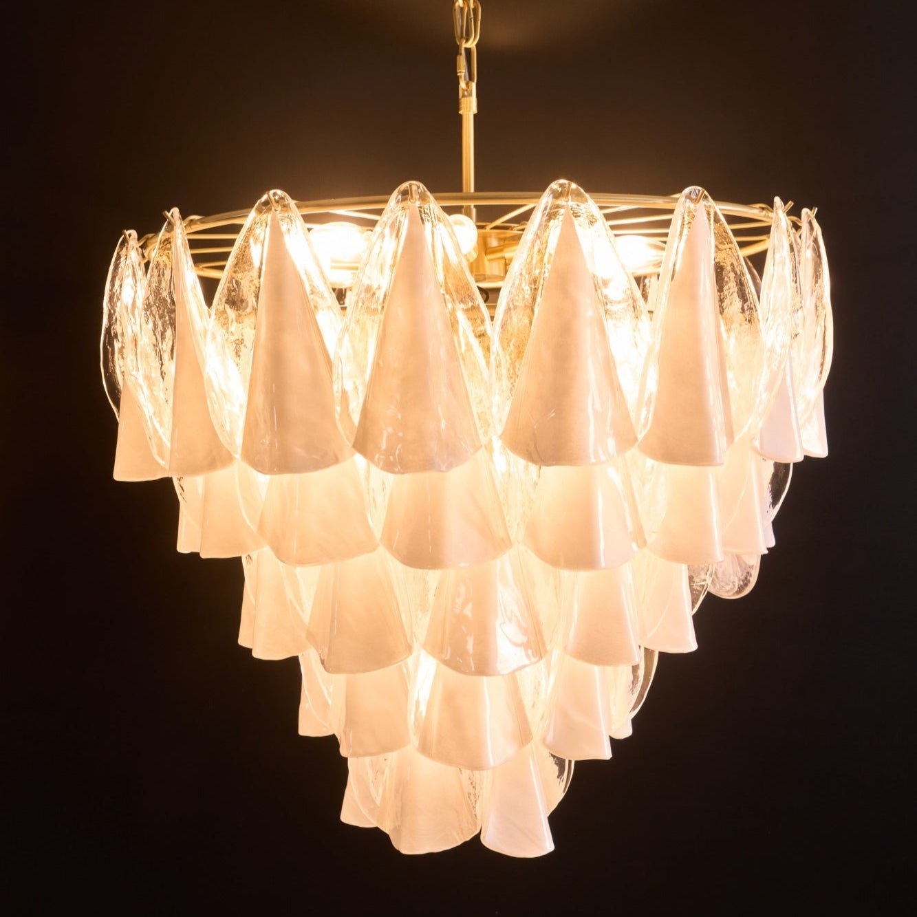 Eiririel Chandelier White Leaf Glass Layered Modern