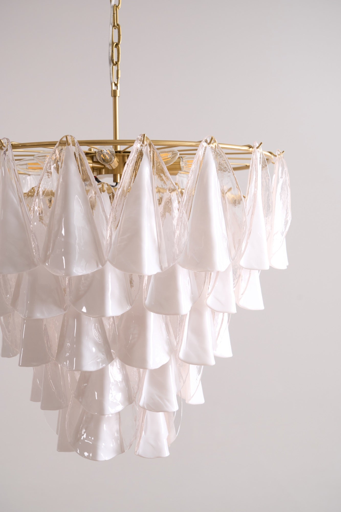 Eiririel Chandelier White Leaf Glass Layered Modern