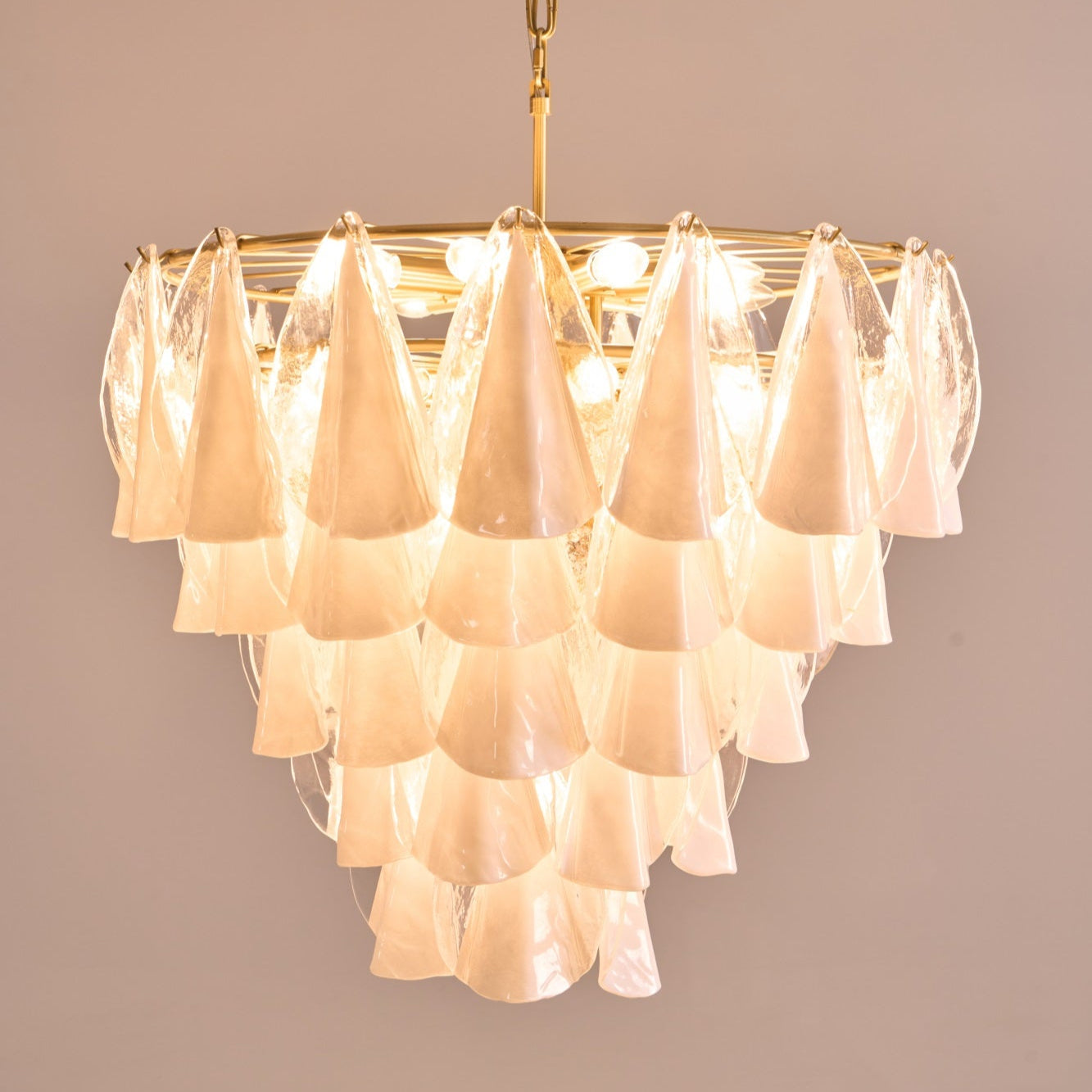 Eiririel Chandelier White Leaf Glass Layered Modern