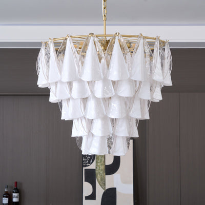 Eiririel Chandelier White Leaf Glass Layered Modern