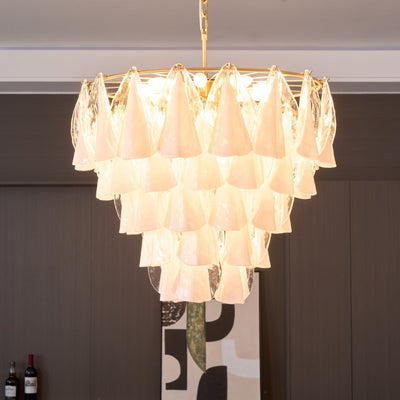 Eiririel Chandelier White Leaf Glass Layered Modern
