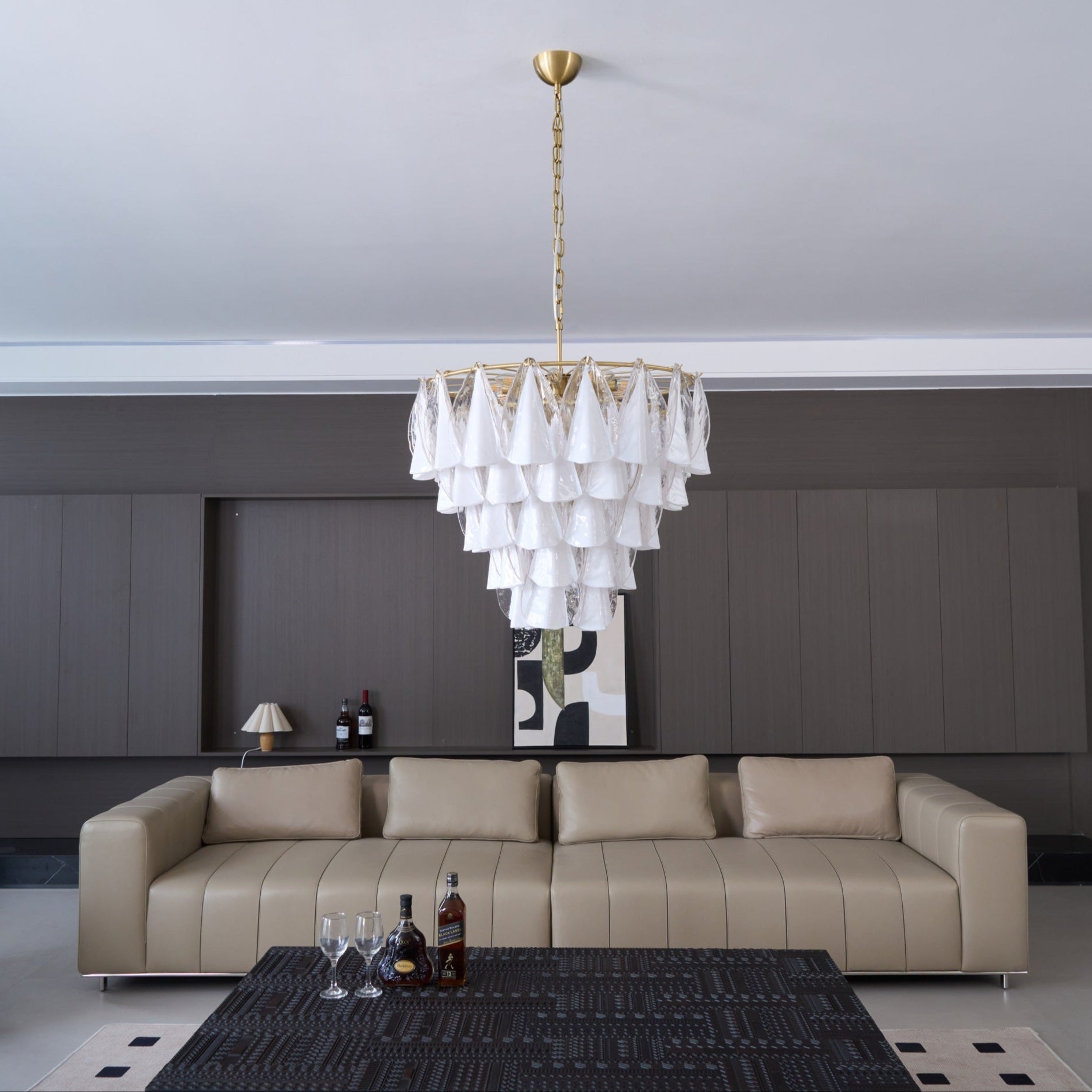 Eiririel Chandelier White Leaf Glass Layered Modern