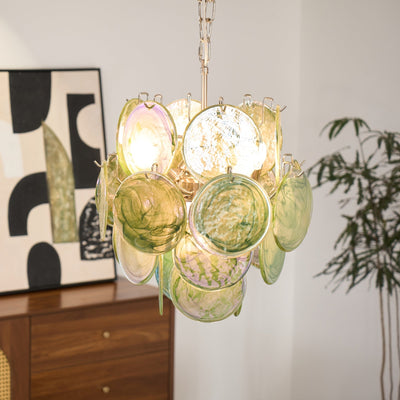 Teriinelle Chandelier Multicolor Murano Disc Layered Artistic