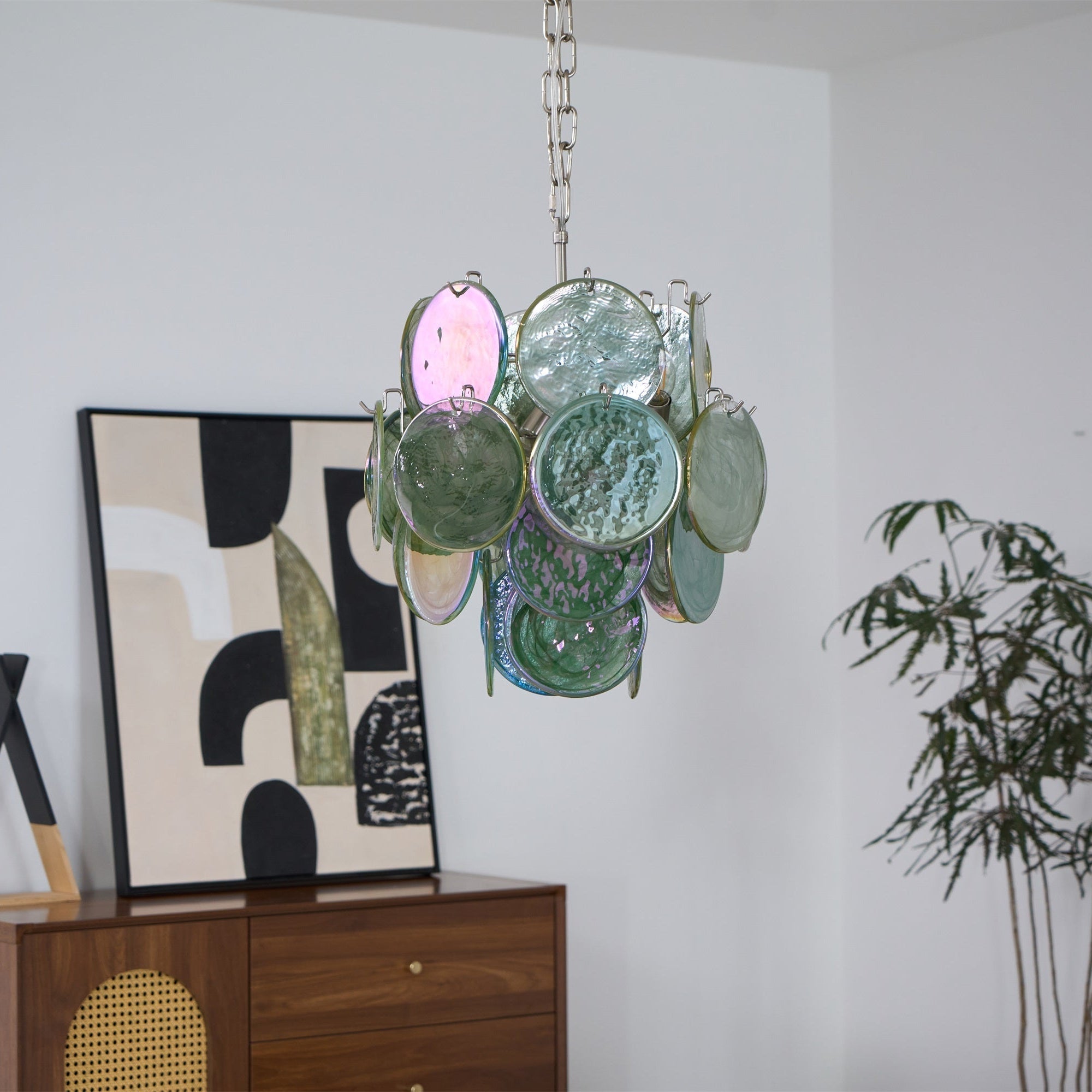 Teriinelle Chandelier Multicolor Murano Disc Layered Artistic