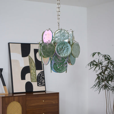 Teriinelle Chandelier Multicolor Murano Disc Layered Artistic
