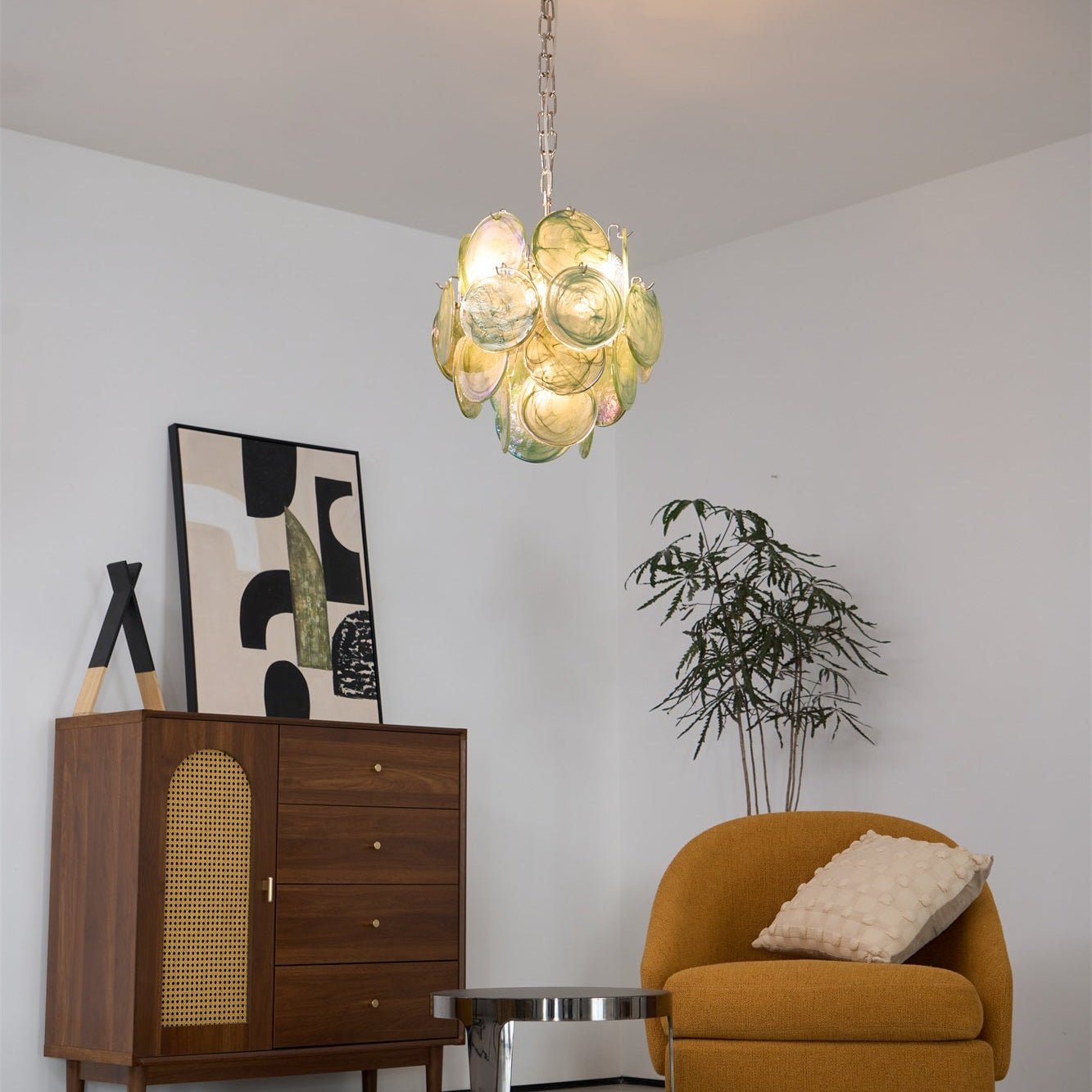 Teriinelle Chandelier Multicolor Murano Disc Layered Artistic