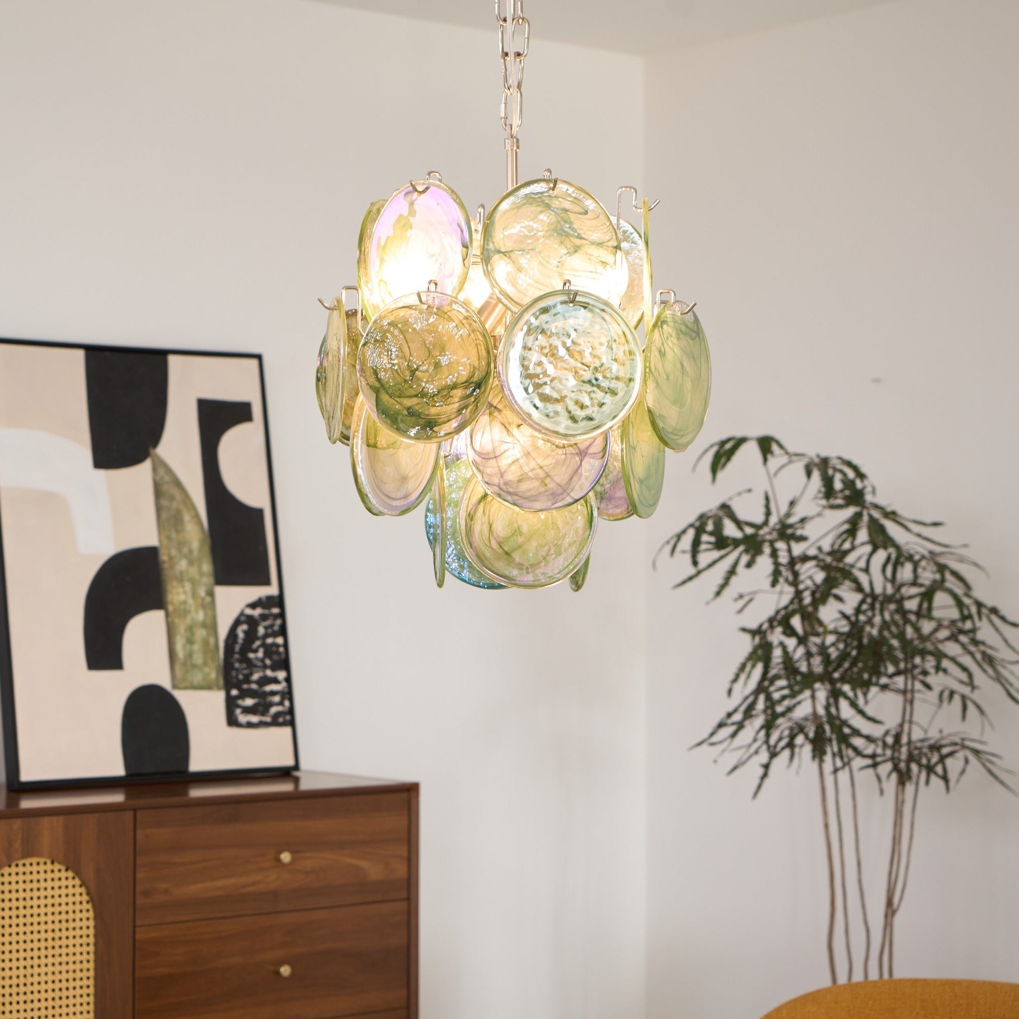 Teriinelle Chandelier Multicolor Murano Disc Layered Artistic
