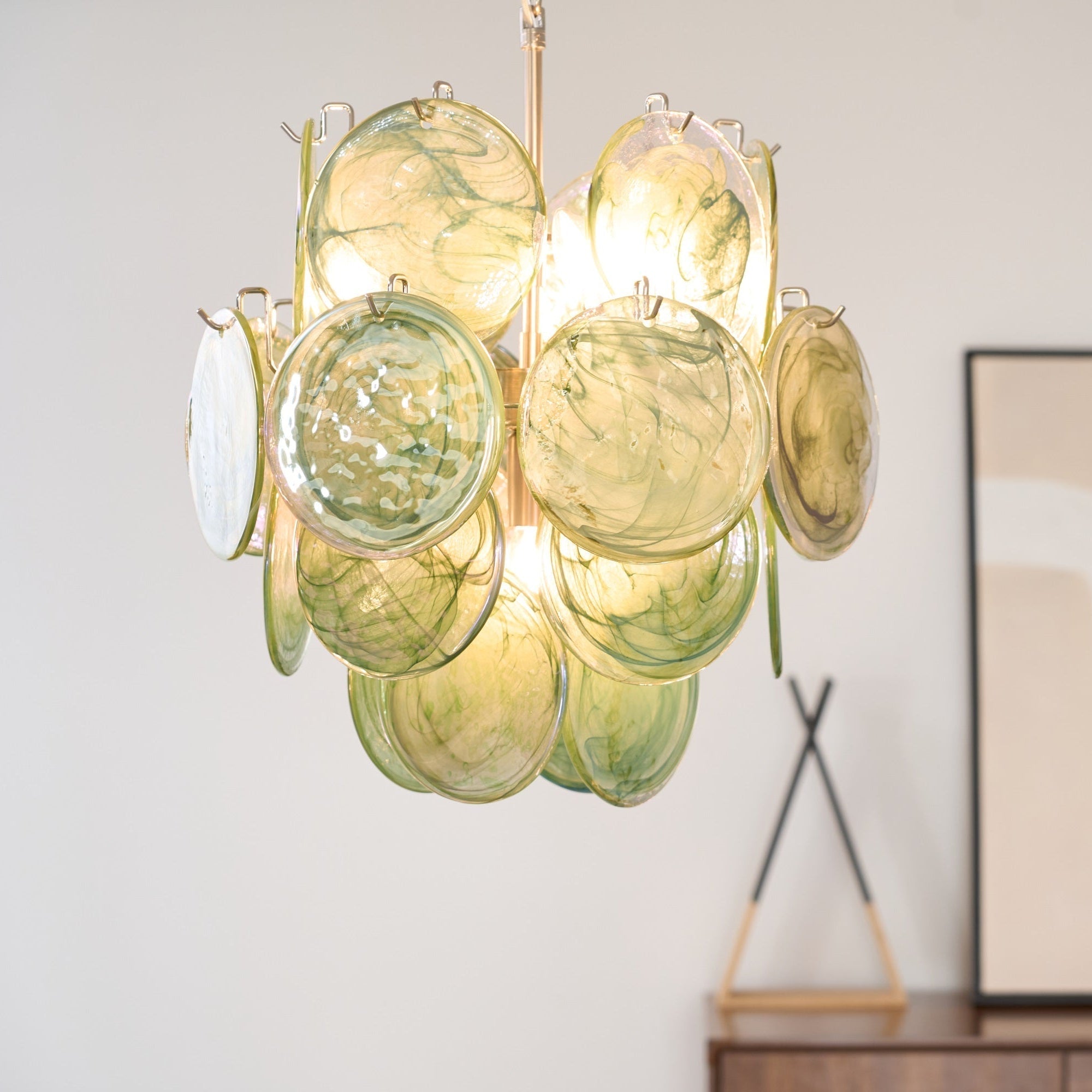 Teriinelle Chandelier Multicolor Murano Disc Layered Artistic