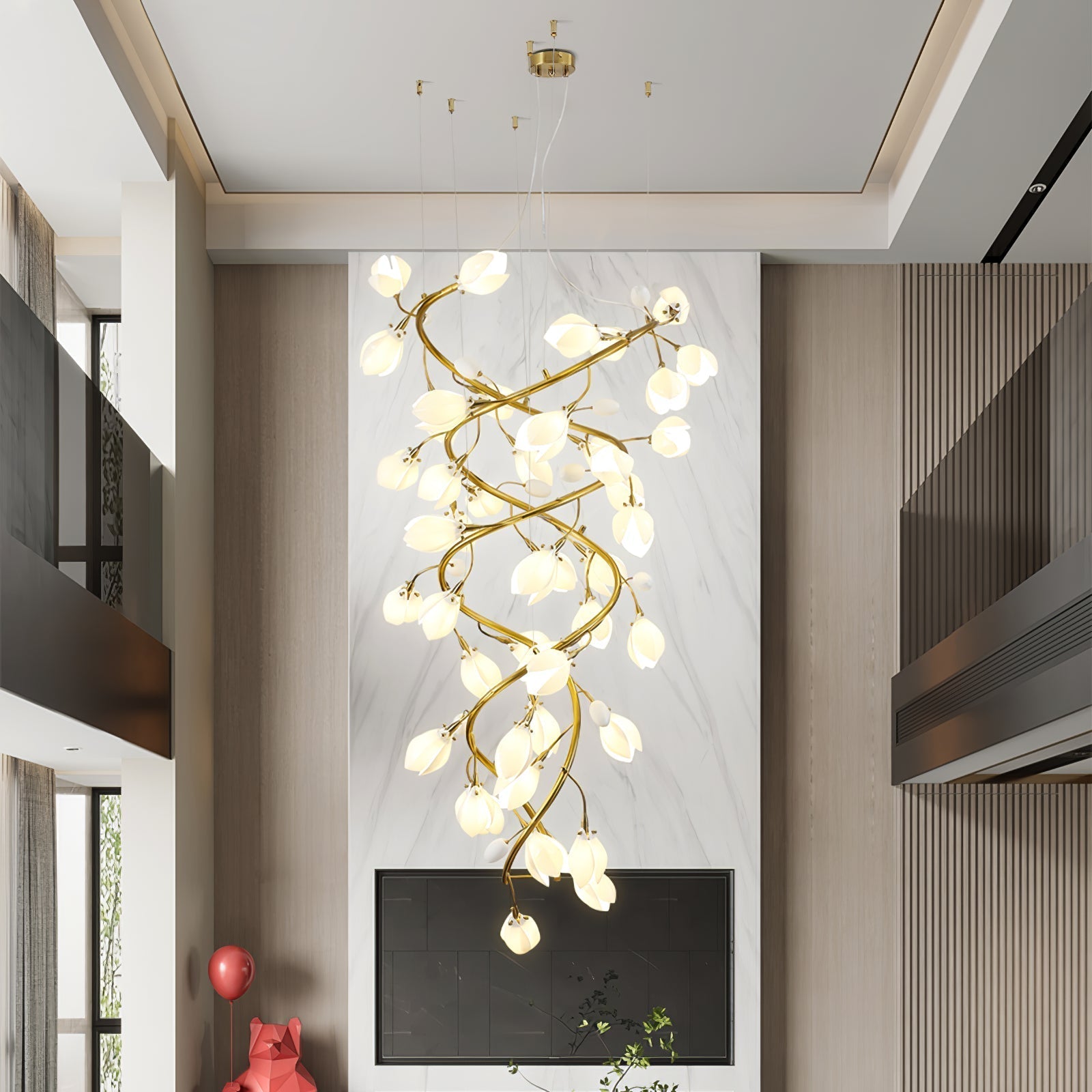 Evene Spiral Ceramic Brass Chandelier
