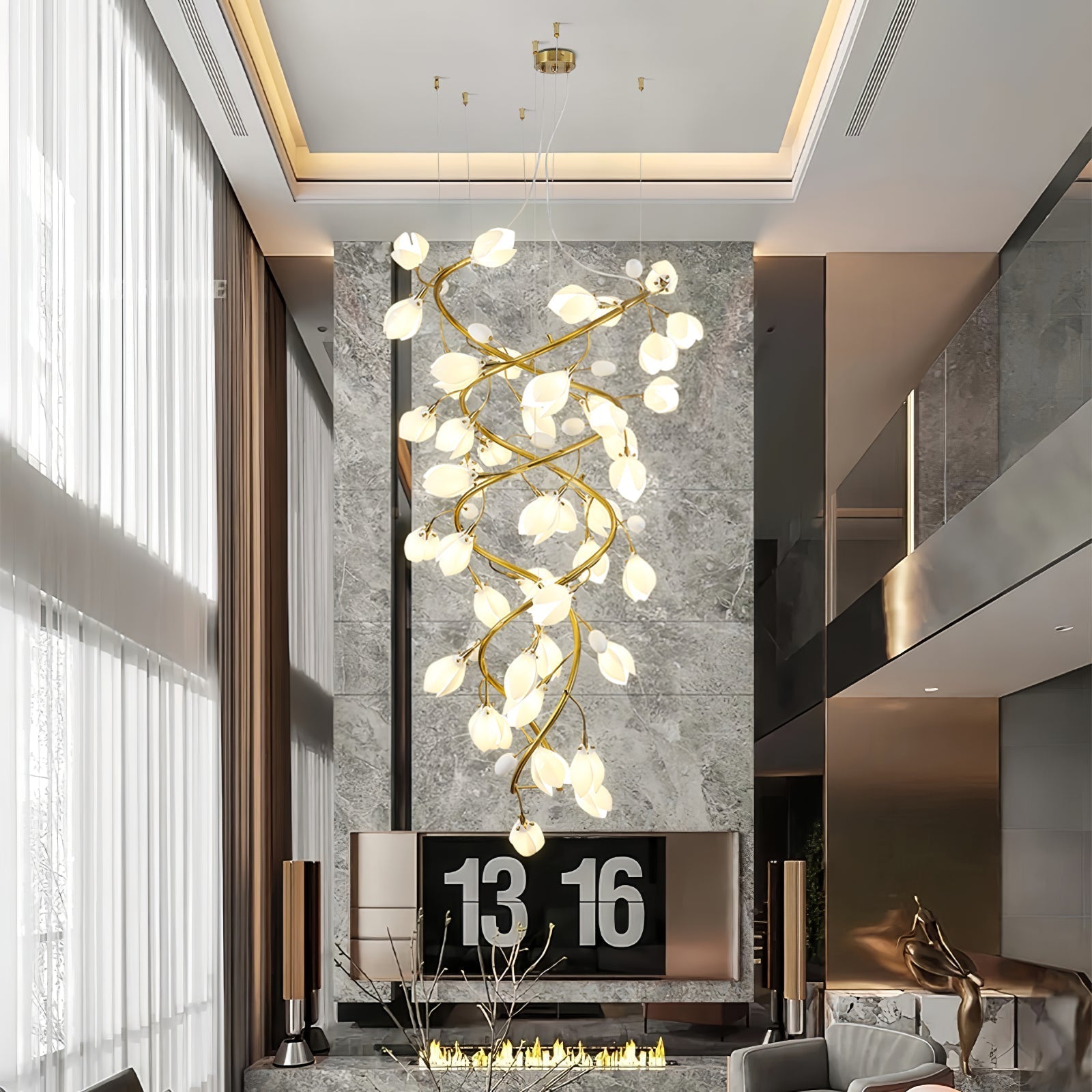 Evene Spiral Ceramic Brass Chandelier