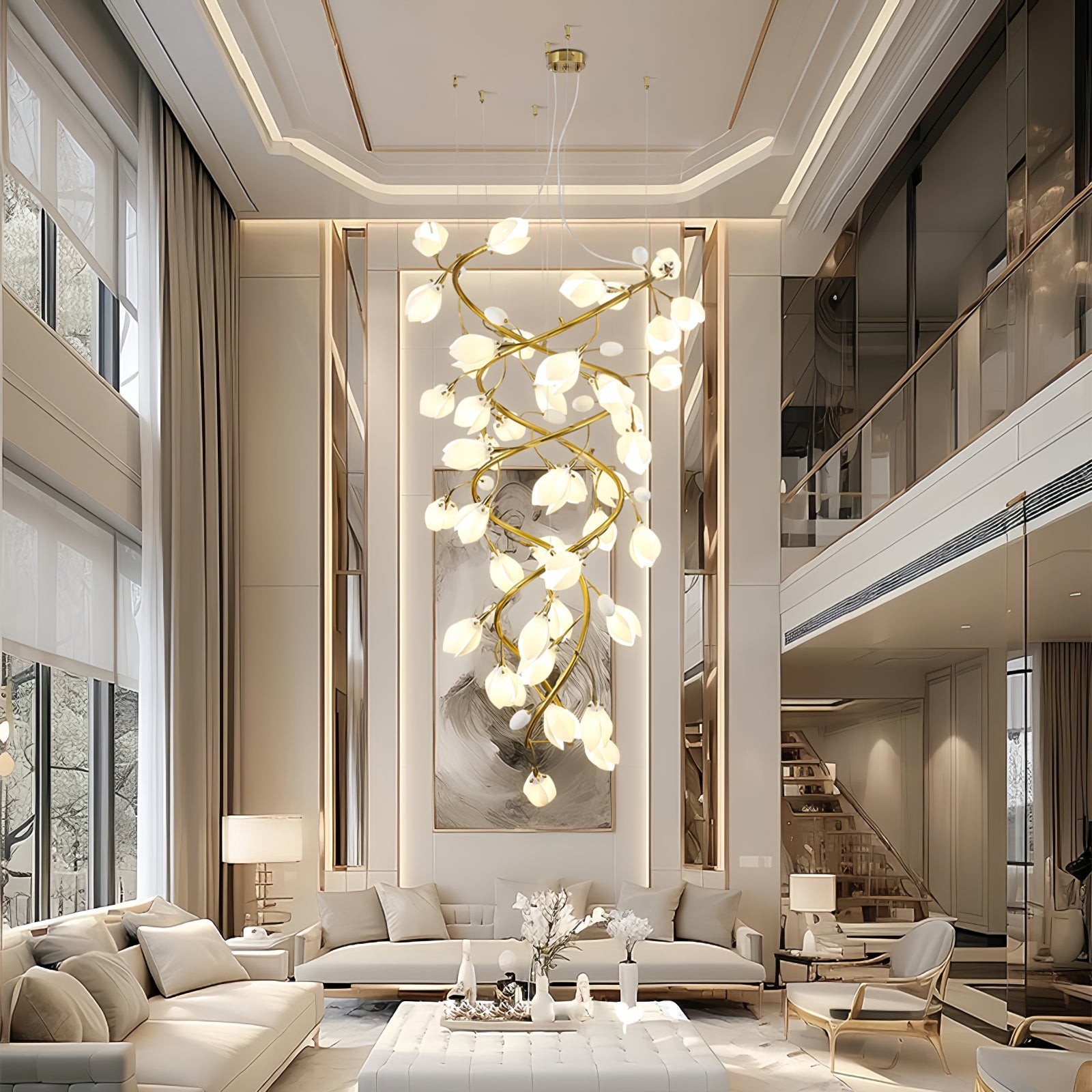 Evene Spiral Ceramic Brass Chandelier