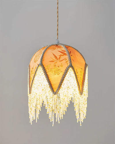Magnolia Pendant Lamp Tassel Fabric Floral Bamboo Fringe - Neutral Decor