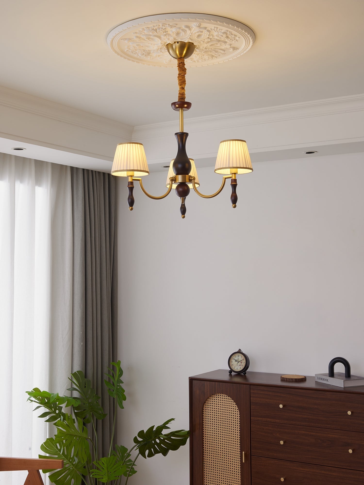 Goro Chandelier Floral Shades and Walnut