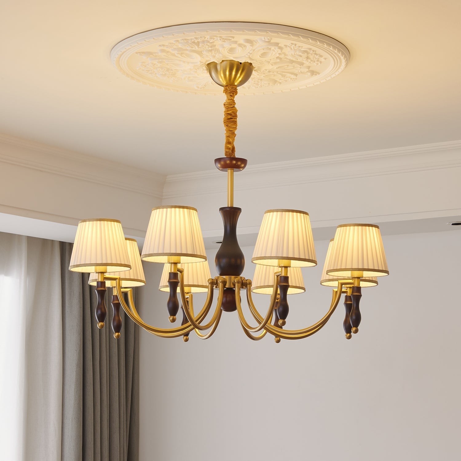 Goro Chandelier Floral Shades and Walnut