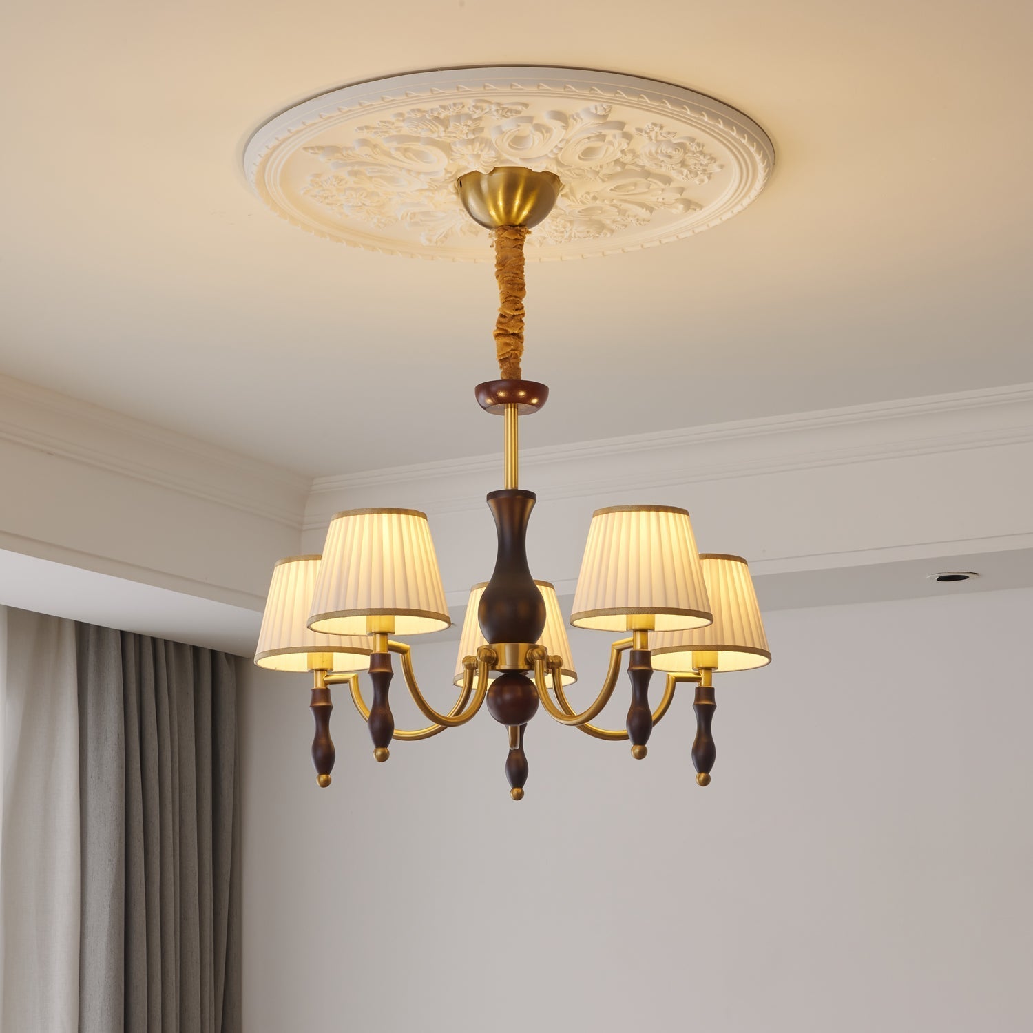 Goro Chandelier Floral Shades and Walnut