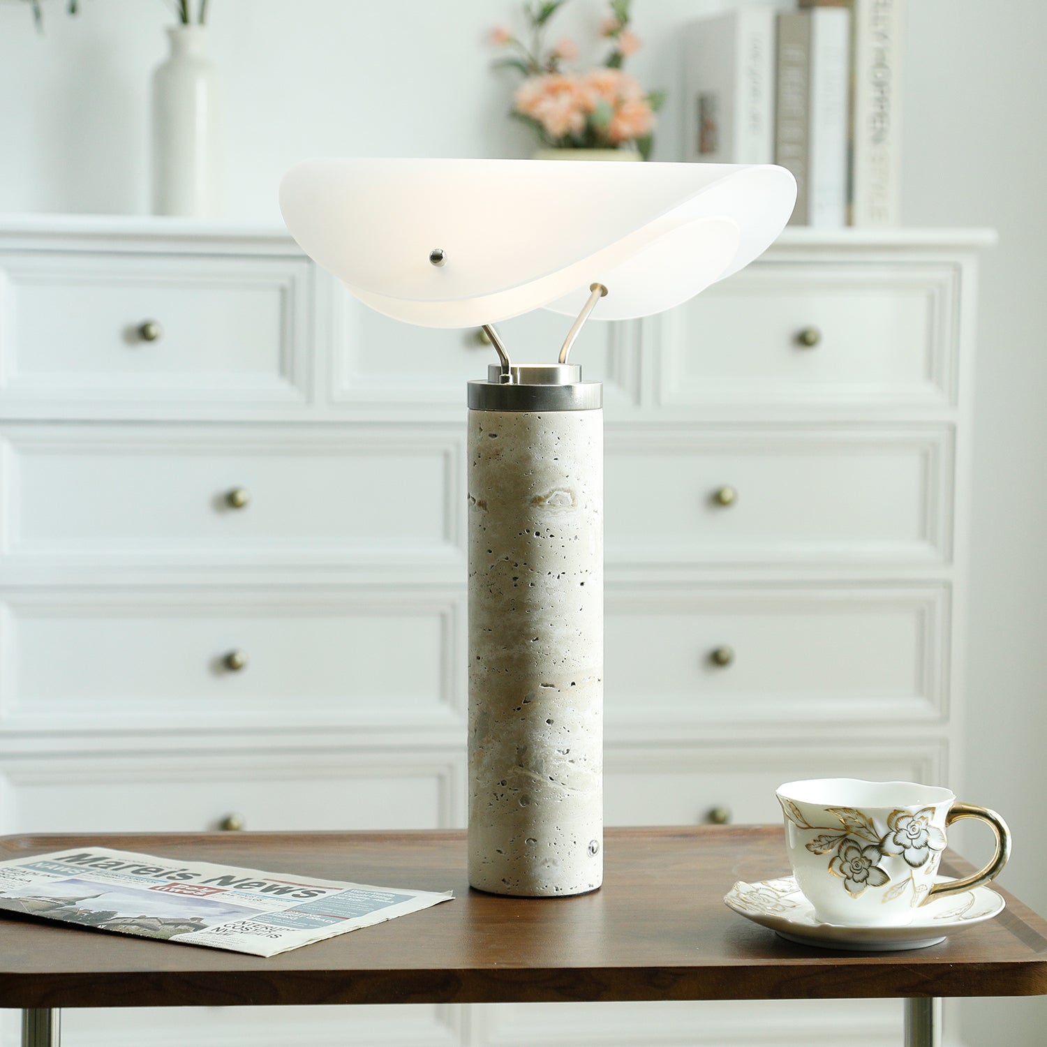 Inorielis Sculptural Travertine Table Lamp