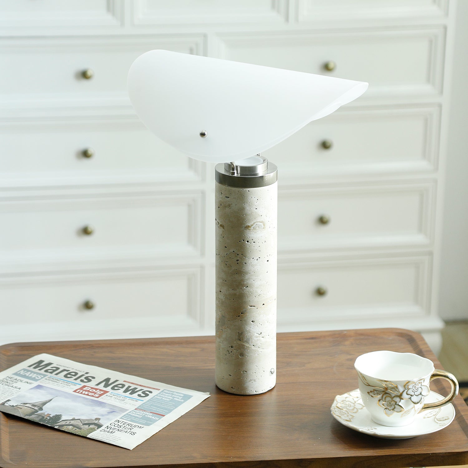 Inorielis Sculptural Travertine Table Lamp