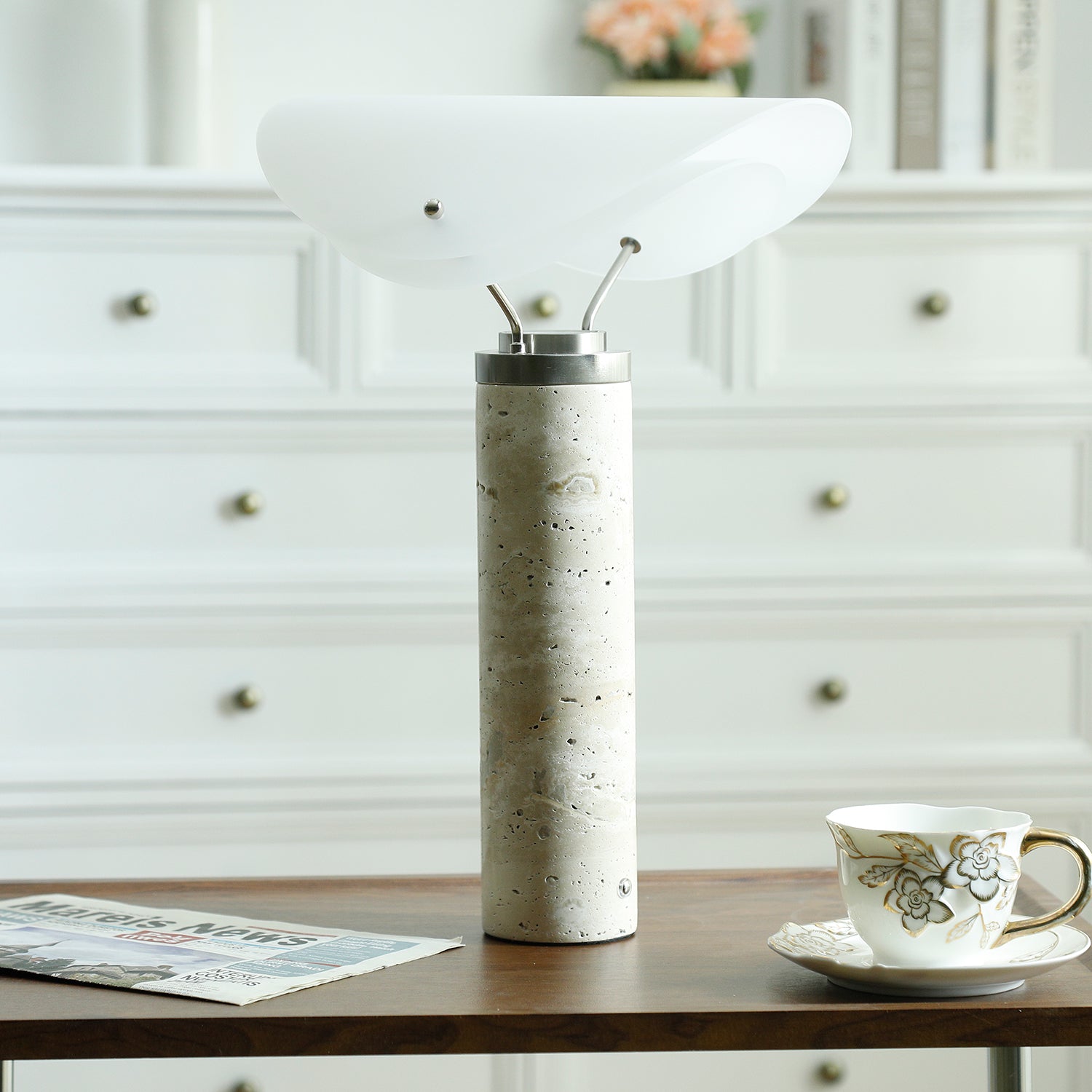 Inorielis Sculptural Travertine Table Lamp