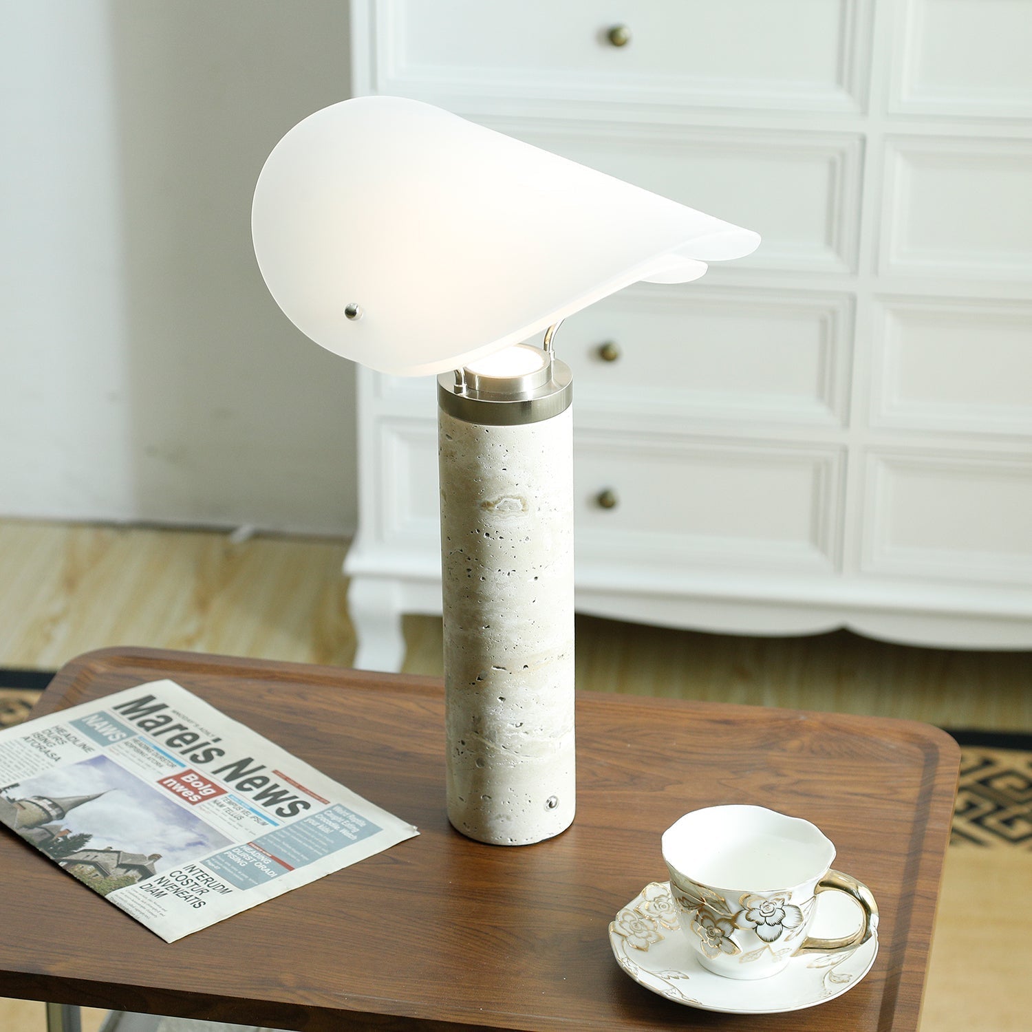 Inorielis Sculptural Travertine Table Lamp