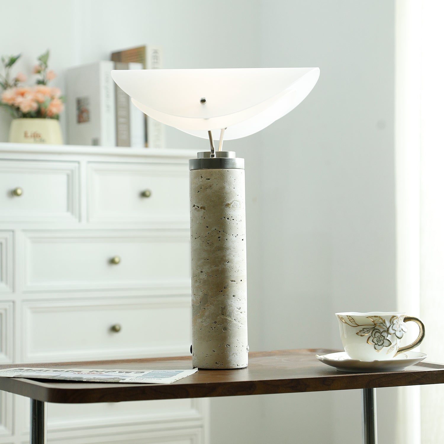 Inorielis Sculptural Travertine Table Lamp