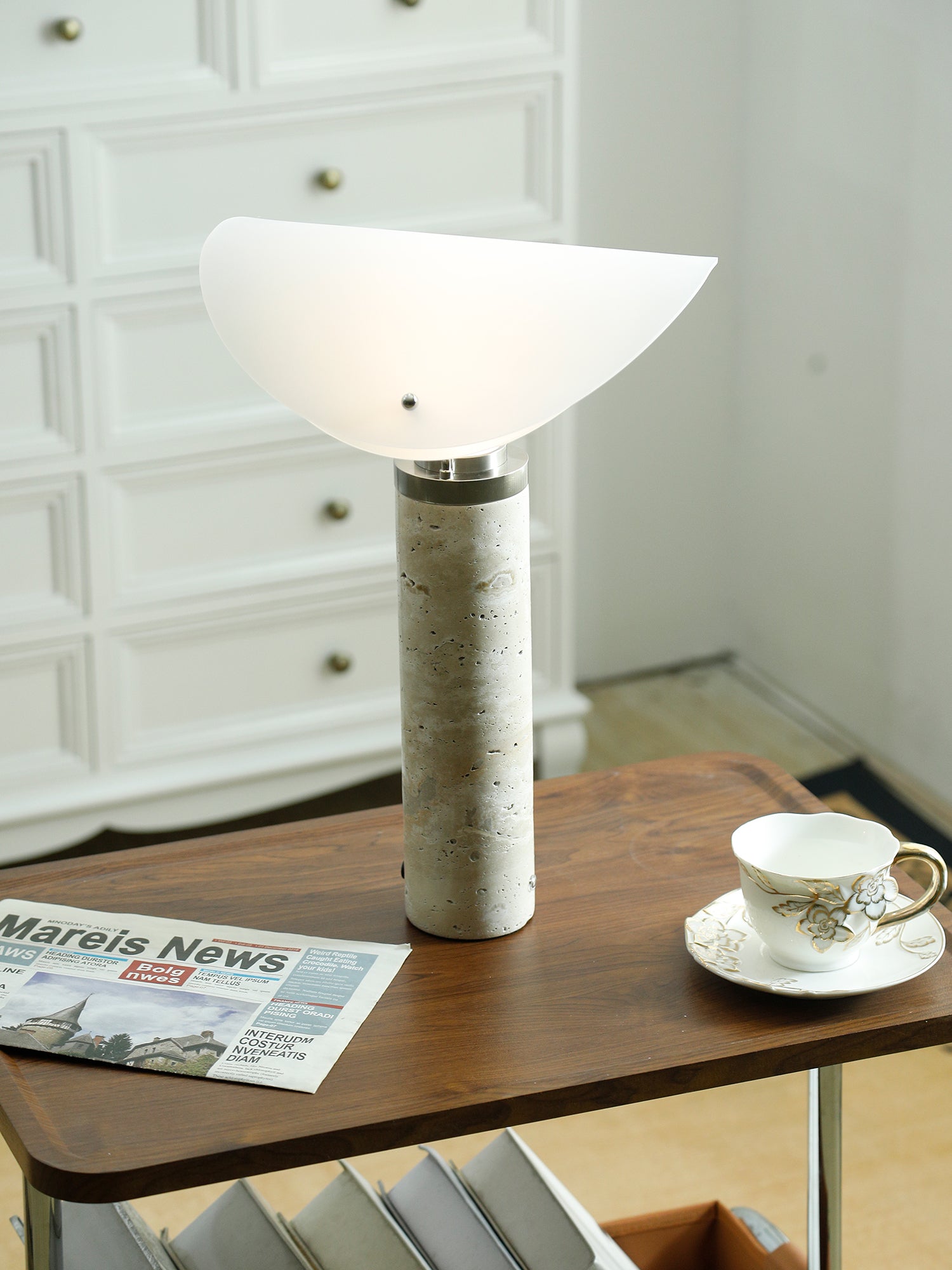 Inorielis Sculptural Travertine Table Lamp