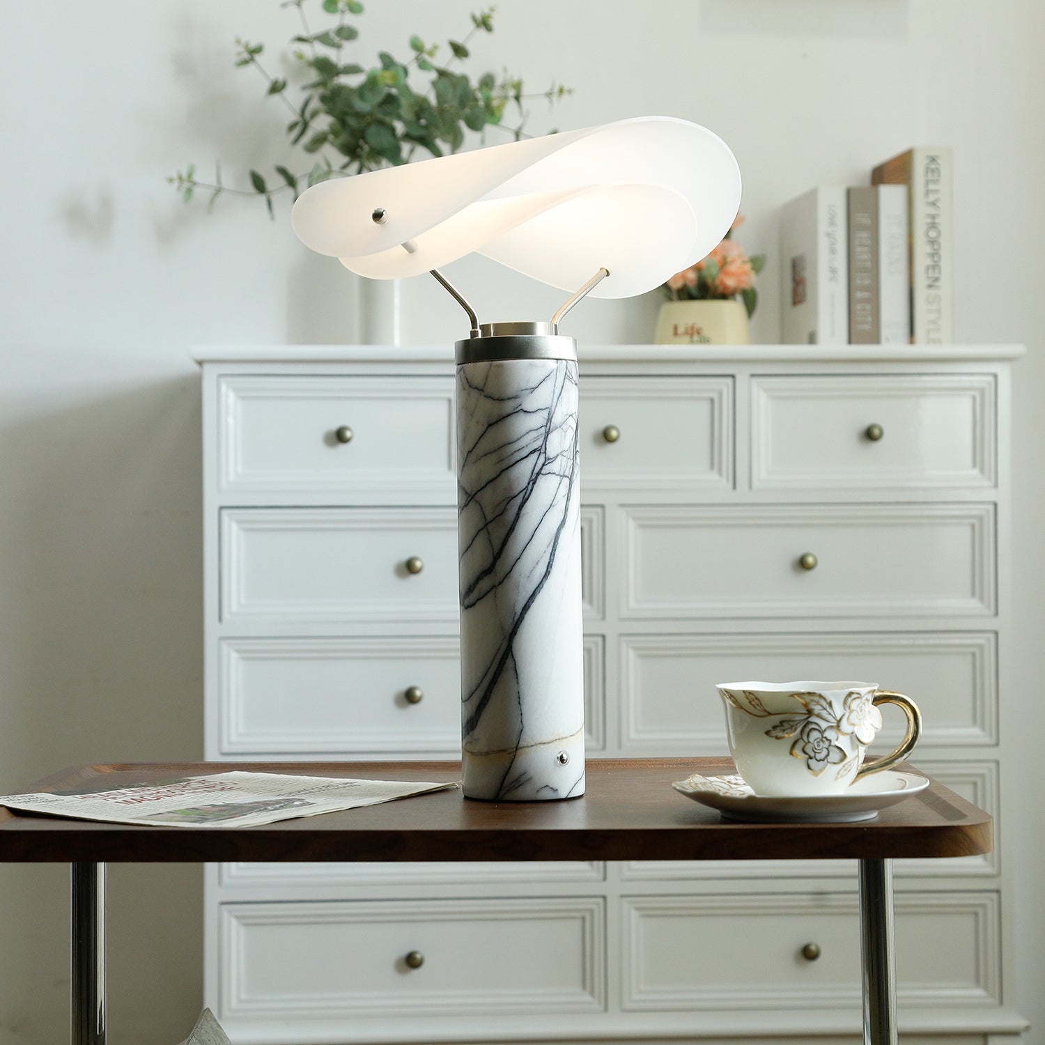 Inorielis Sculptural Travertine Table Lamp