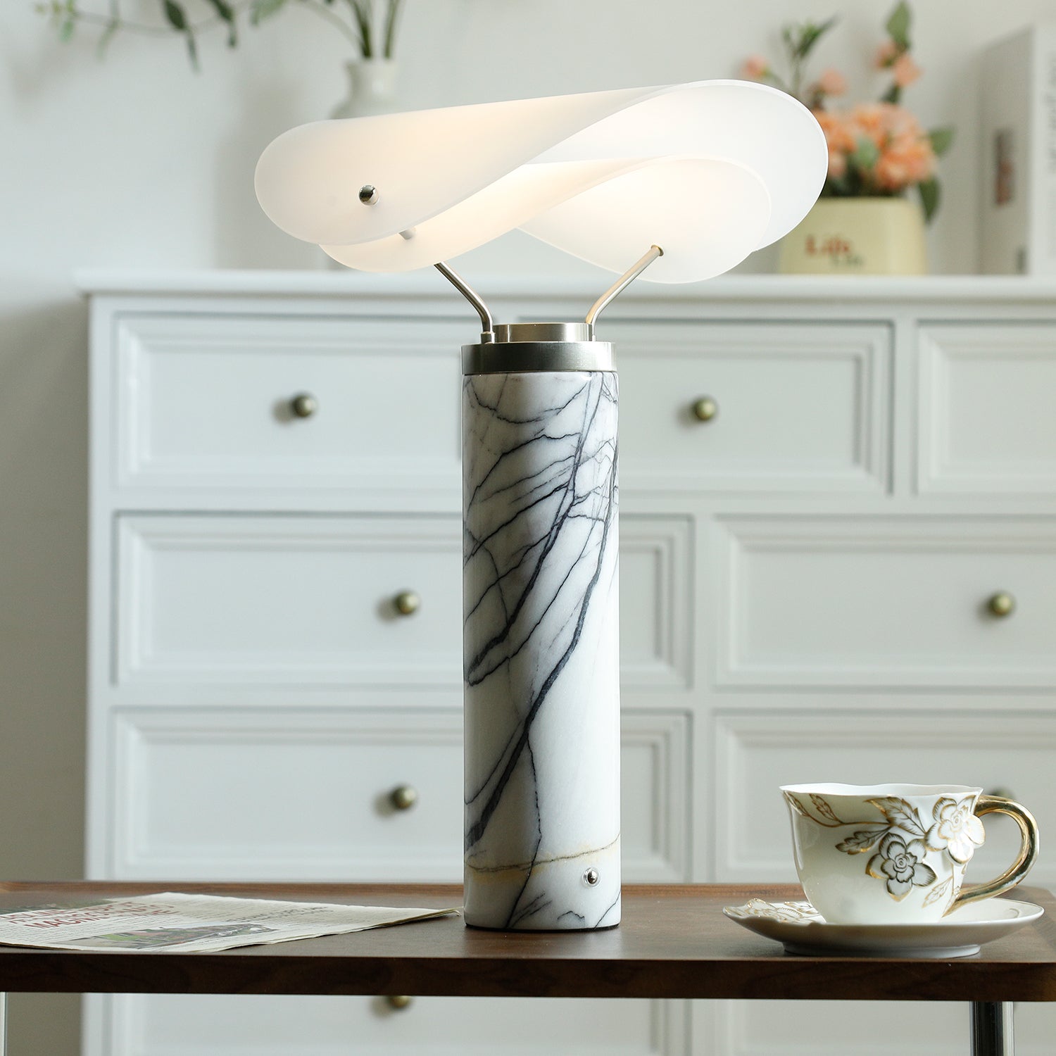 Inorielis Sculptural Travertine Table Lamp