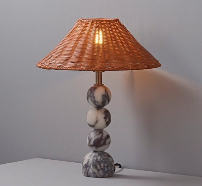 Canarora Marble Orb Rattan Table Lamp