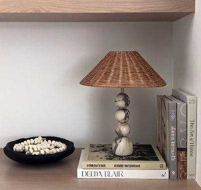 Canarora Marble Orb Rattan Table Lamp