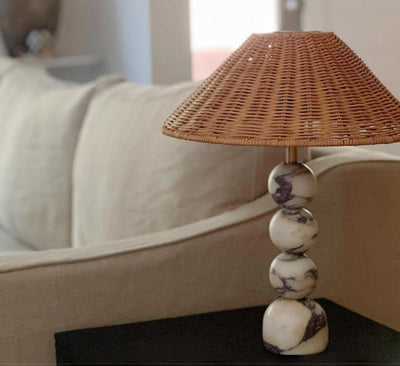 Canarora Marble Orb Rattan Table Lamp