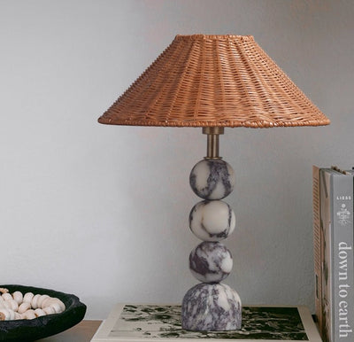 Canarora Marble Orb Rattan Table Lamp