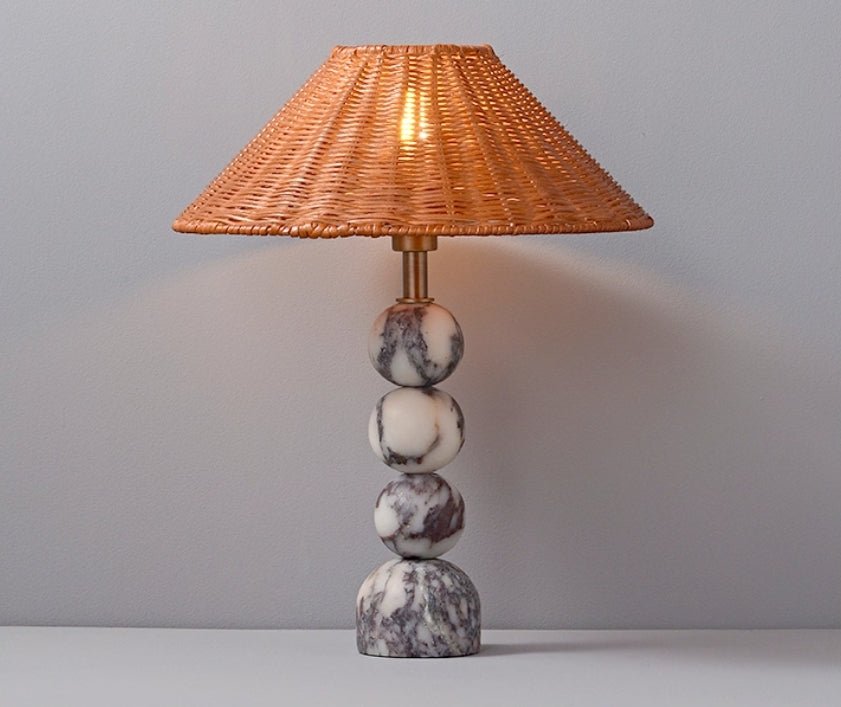 Canarora Marble Orb Rattan Table Lamp