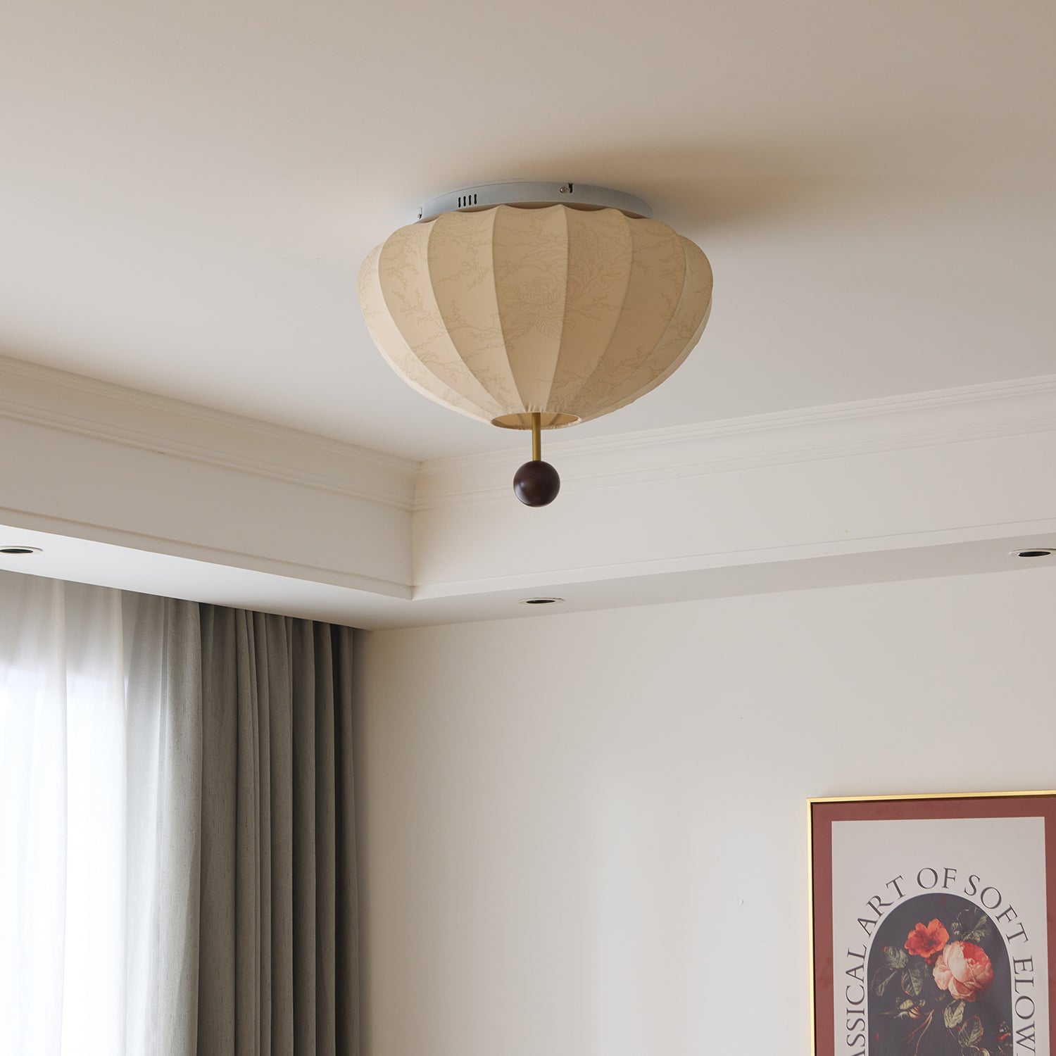 Rinelora Ceiling Light Wood Fabric Lantern
