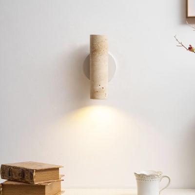 Nula Cylinder-Wood Travertine Wall Light