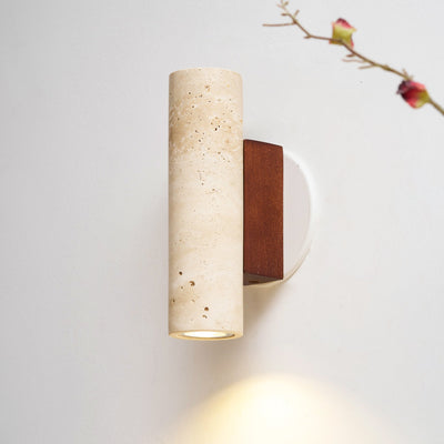 Nula Cylinder-Wood Travertine Wall Light