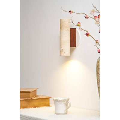 Nula Cylinder-Wood Travertine Wall Light