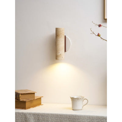 Nula Cylinder-Wood Travertine Wall Light