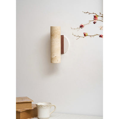 Nula Cylinder-Wood Travertine Wall Light