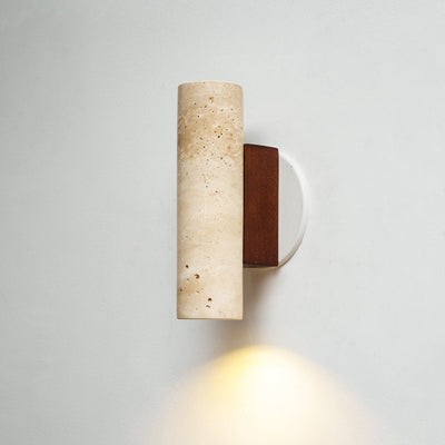 Nula Cylinder-Wood Travertine Wall Light