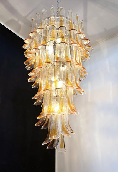 Eirinira Chandelier Gold Murano Glass Petals Layered Cascading