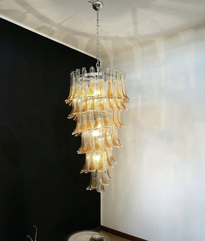Eirinira Chandelier Gold Murano Glass Petals Layered Cascading
