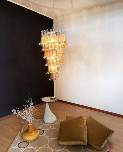 Eirinira Chandelier Gold Murano Glass Petals Layered Cascading