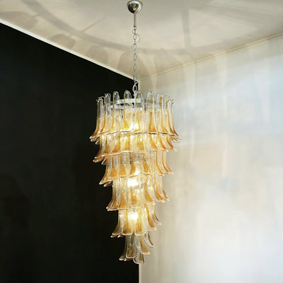 Eirinira Chandelier Gold Murano Glass Petals Layered Cascading