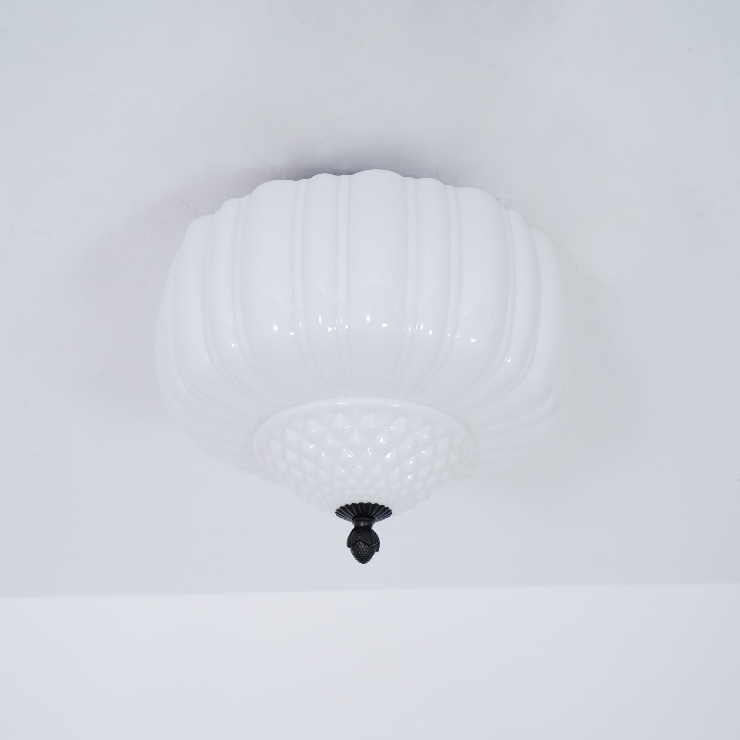 Aveny Ceiling Light Opal Glass Fluted Dome Vintage
