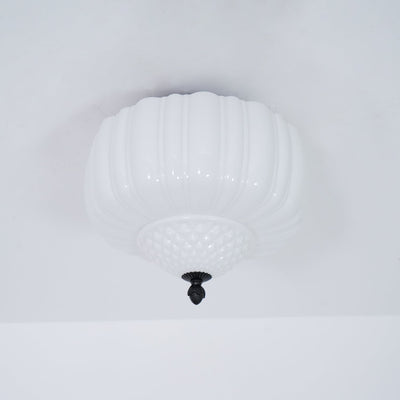 Aveny Ceiling Light Opal Glass Fluted Dome Vintage