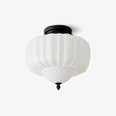 Aveny Ceiling Light Opal Glass Fluted Dome Vintage